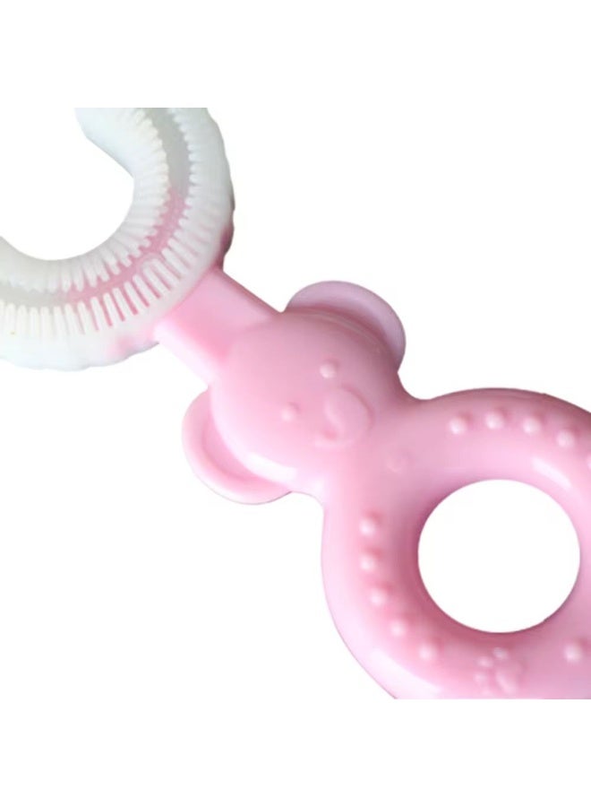 Children's toothbrush, U-shaped toothbrush, soft silicone bristles, 360° oral hygiene toothbrush, children's toothbrush for ages 2-6 years, 1 piece - (pink) - Image 2
